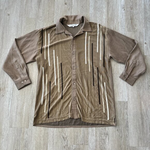 Mens Silversilk Luxe Brown/Tan Button Up Shirt - XL - Picture 1 of 6